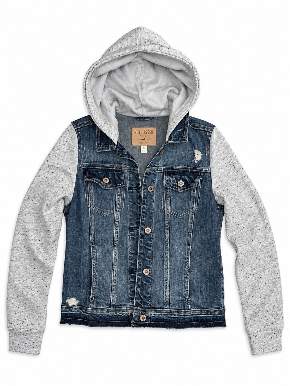 Hollister Distressed Hooded Denim Jacket